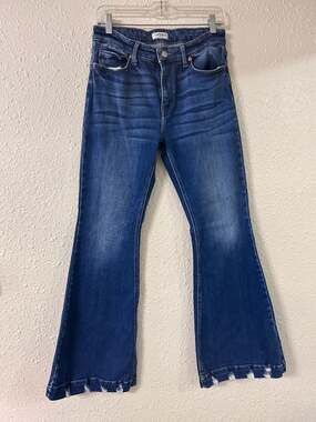 Artemis Vintage Women's Blue Flare Jeans Distressed Hem
